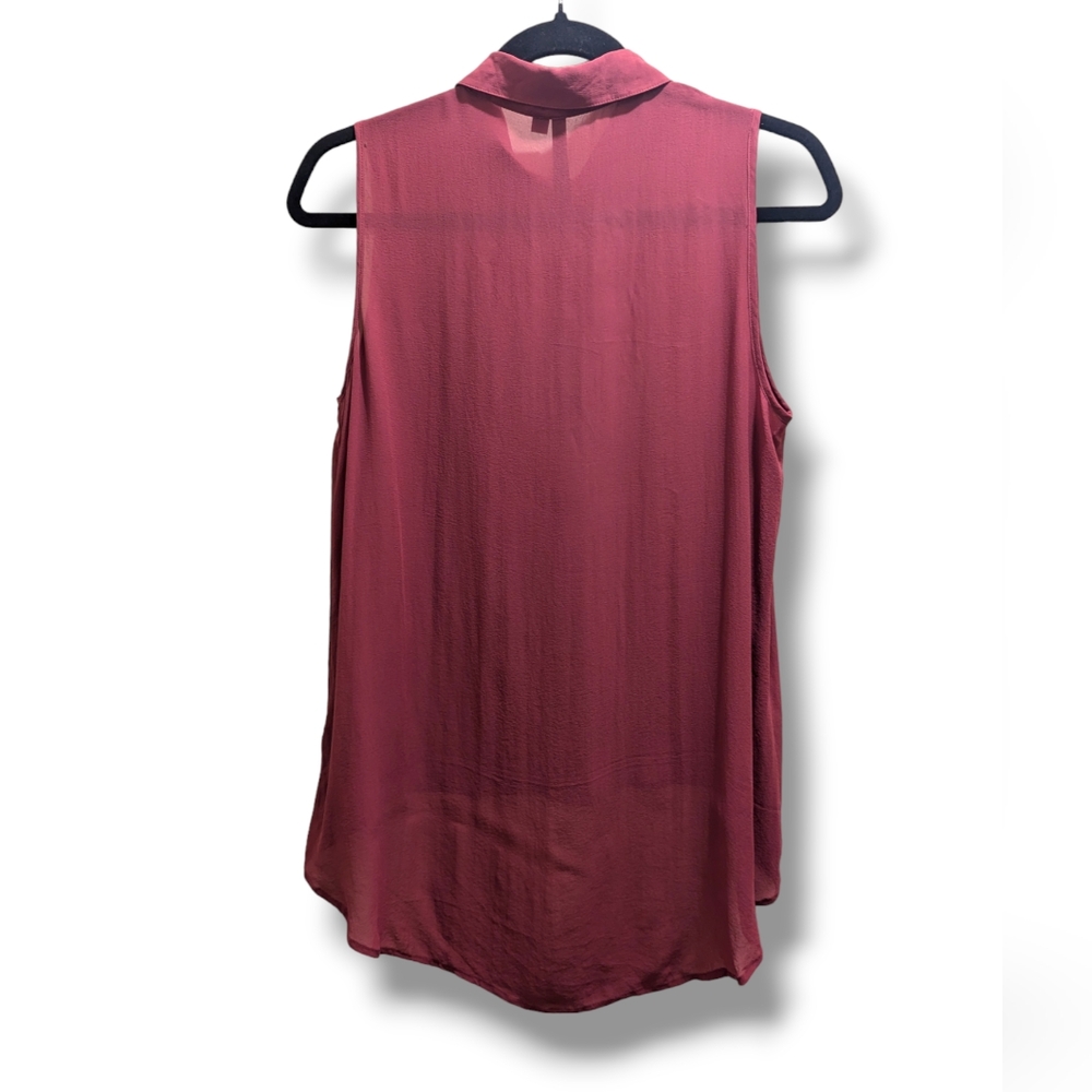 Bellatrix 100% Silk Purple Tunic Blouse Top Sleeveless High-Low Button Front- M - Picture 2 of 6